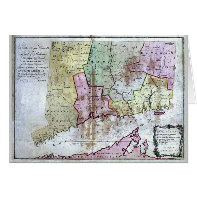 Cartão Mapa 1766 velho de Connecticut (Frente Horizontal)