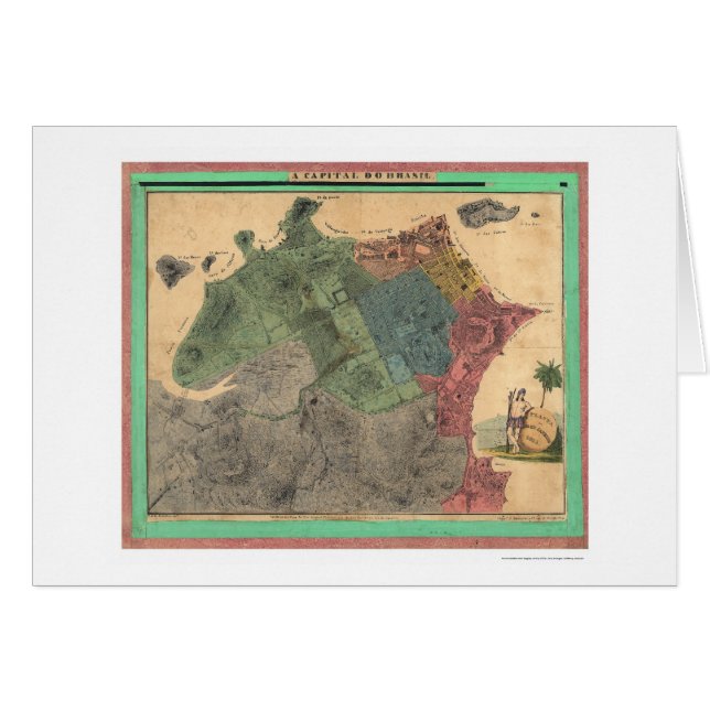 Cartão Mapa 1831 de Rio de Janeiro Brasil (Frente Horizontal)