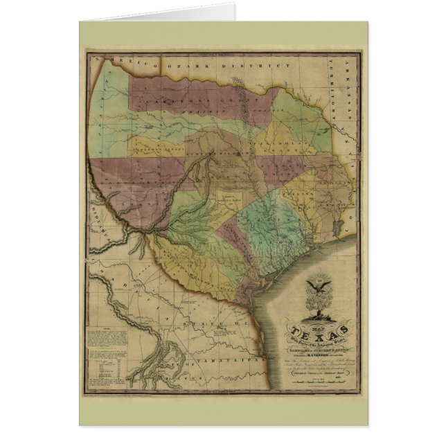 Cartão Mapa 1837 de Texas com partes dos estados (Frente)