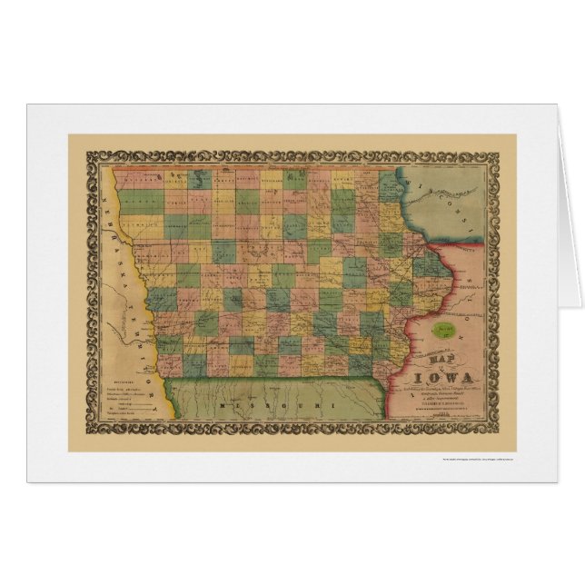 Cartão Mapa 1855 do trem de estrada de ferro de Iowa (Frente Horizontal)