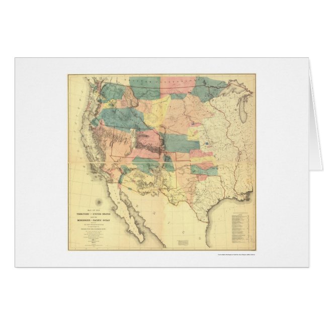 Cartão Mapa 1858 da avaliação da estrada de ferro dos (Frente Horizontal)