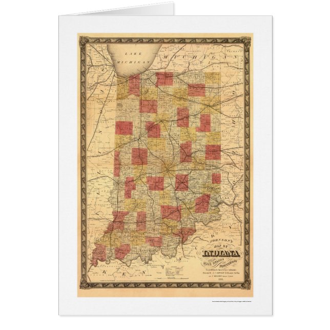 Cartão Mapa 1858 do trem de estrada de ferro de Indiana (Frente)