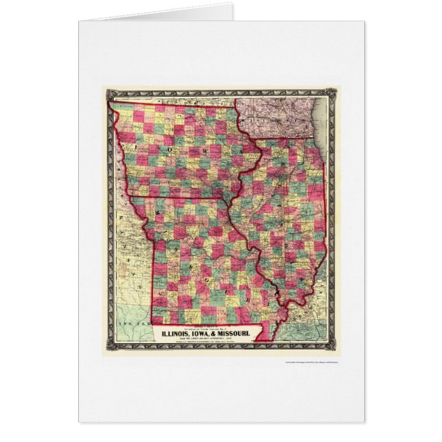 Cartão Mapa 1859 da estrada de ferro de Illinois Iowa (Frente)
