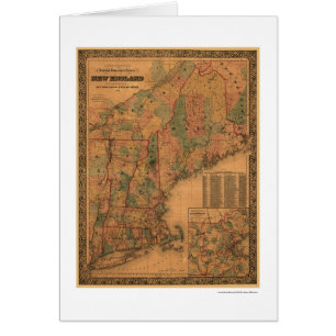 Cartão Mapa 1861 da estrada de ferro de Nova Inglaterra