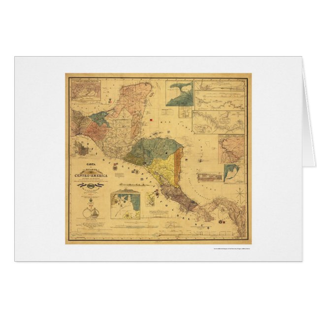 Cartão Mapa 1862 de América Central (Frente Horizontal)