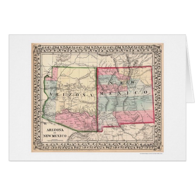 Cartão Mapa 1867 de New mexico da arizona (Frente Horizontal)