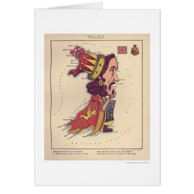 Cartão Mapa 1868 da caricatura de Wales (Frente)