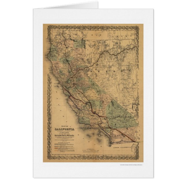 Cartão Mapa 1876 da estrada de ferro de Califórnia & de (Frente)