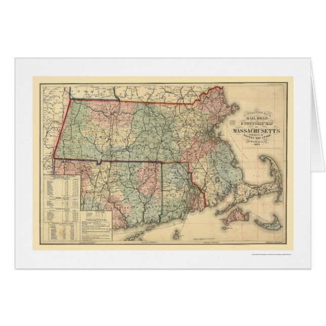 Cartão Mapa 1879 da estrada de ferro de Massachusetts (Frente Horizontal)