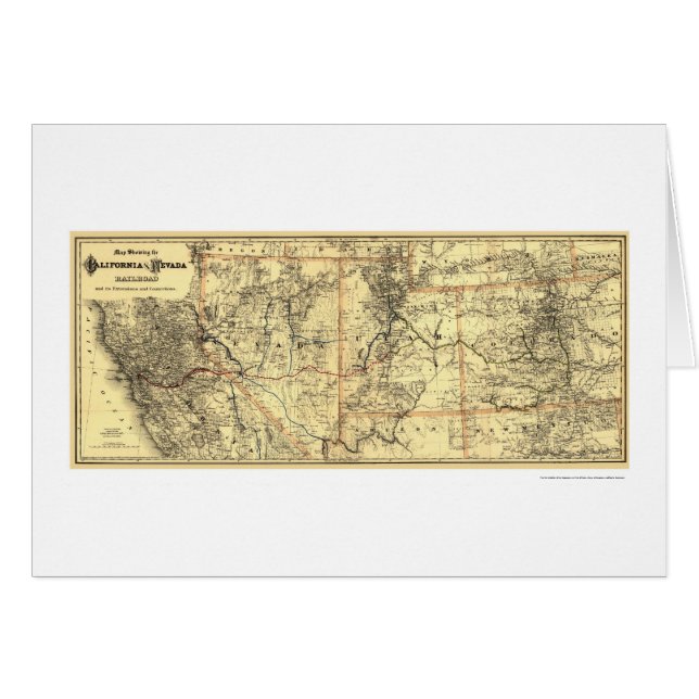 Cartão Mapa 1882 do trilho de Califórnia & de Nevada (Frente Horizontal)