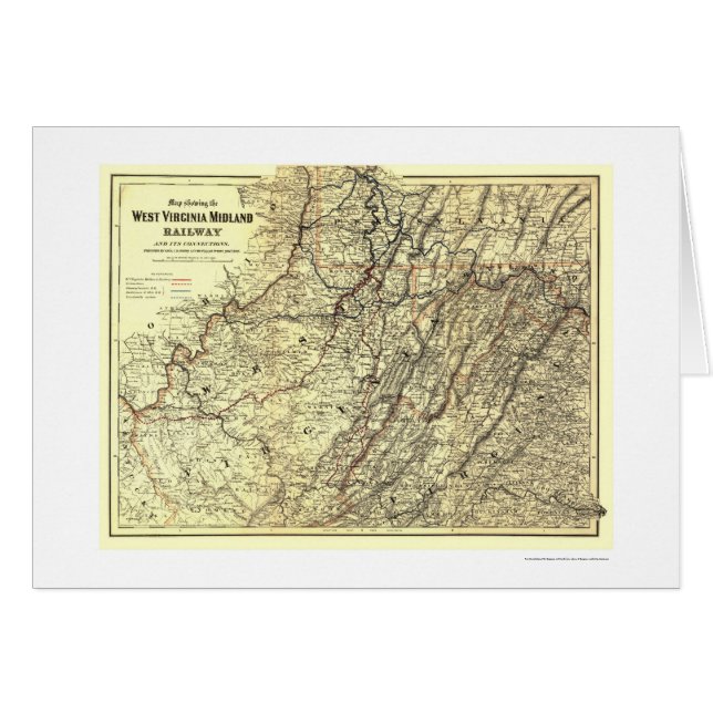 Cartão Mapa 1883 da estrada de ferro do Midland de West (Frente Horizontal)