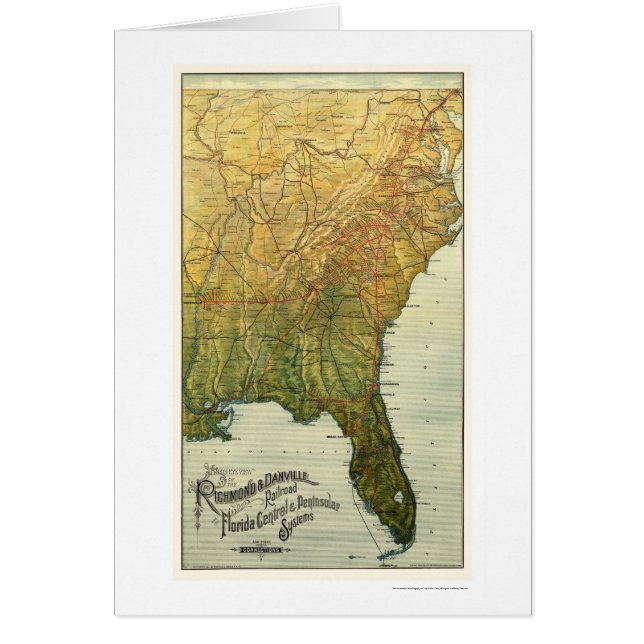 Cartão Mapa 1893 da estrada de ferro de Richmond & de (Frente)