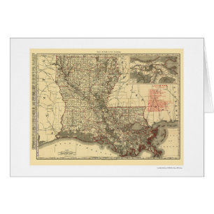 Cartão Mapa 1896 da estrada de ferro de Louisiana