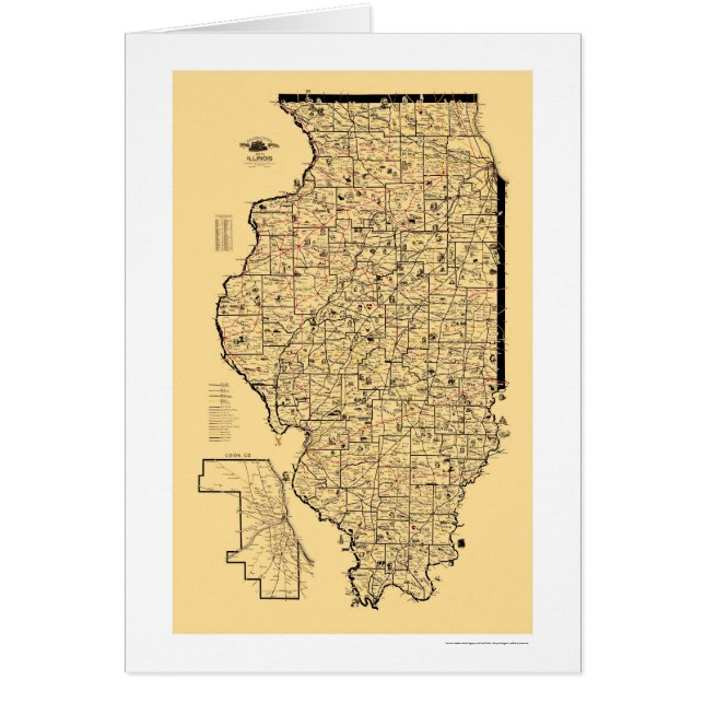 Cartão Mapa 1897 da estrada de ferro de Illinois (Frente)