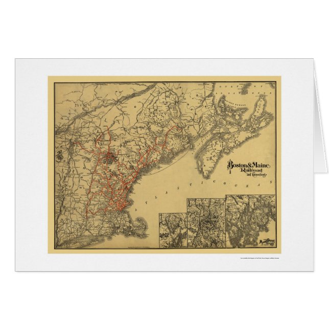 Cartão Mapa 1898 da estrada de ferro de Boston & de Maine (Frente Horizontal)