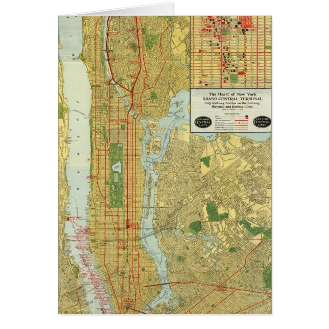 Cartão Mapa 1918 central da estrada de ferro de New York (Frente)