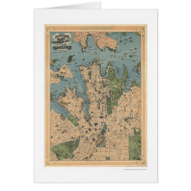 Cartão Mapa 1922 de Sydney Austrália (Frente)