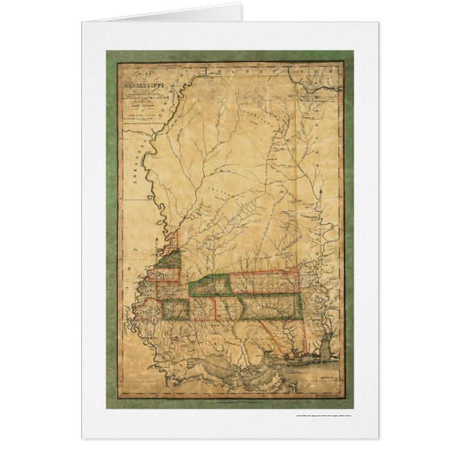 Cartão Mapa adiantado de Mississippi por Melish 1820 (Frente)