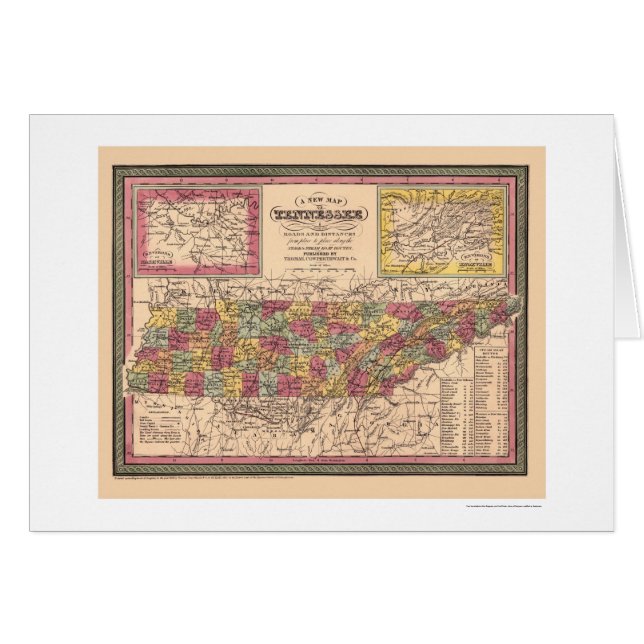 Cartão Mapa adiantado de Tennessee 1850 (Frente Horizontal)