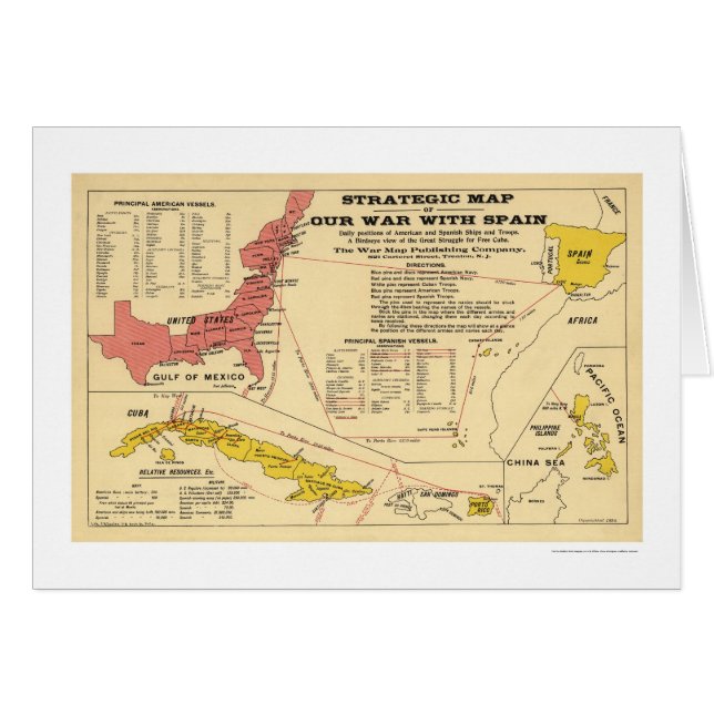 Cartão Mapa americano espanhol 1898 da guerra (Frente Horizontal)