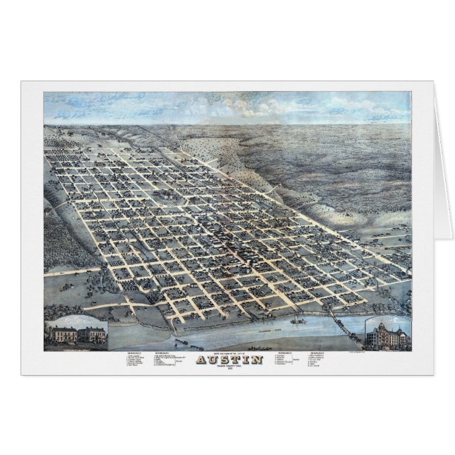 Cartão Mapa Antigo Aéreo da Cidade de Austin, Texas de 18 (Frente Horizontal)