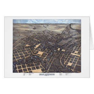 Cartão Mapa Antigo da Cidade de San Antonio, Texas, Vista