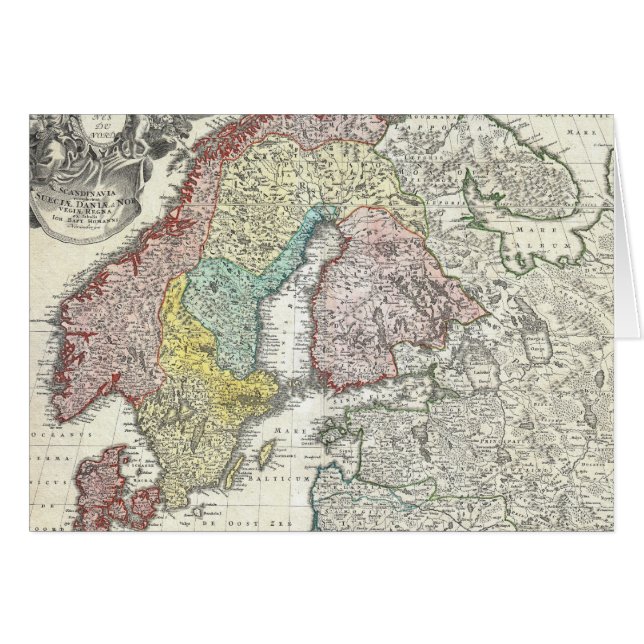 Cartão Mapa Antigo da Escandinávia (1730) (Frente Horizontal)