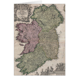 Cartão Mapa Antigo da Irlanda (1716)