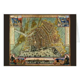 Cartão Mapa Antigo da Rua de Amsterdã, Holanda