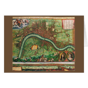 Cartão Mapa antigo da Rua Londres do século 17