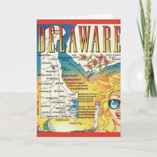 Cartão Mapa Antigo de Delaware 