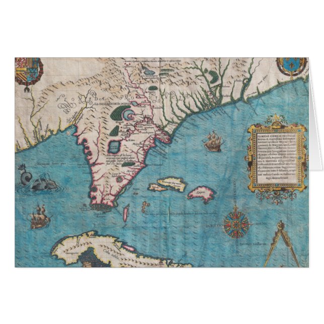 Cartão Mapa antigo de Florida e de Cuba (Frente Horizontal)