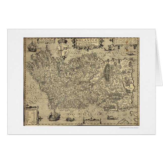 Cartão Mapa antigo de Ireland Ortelius tirado por Baozio (Frente Horizontal)