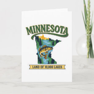 Cartão Mapa Antigo de Minnesota Terra dos 10000 Lagos
