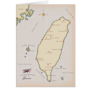 Cartão Mapa Antigo de Taiwan