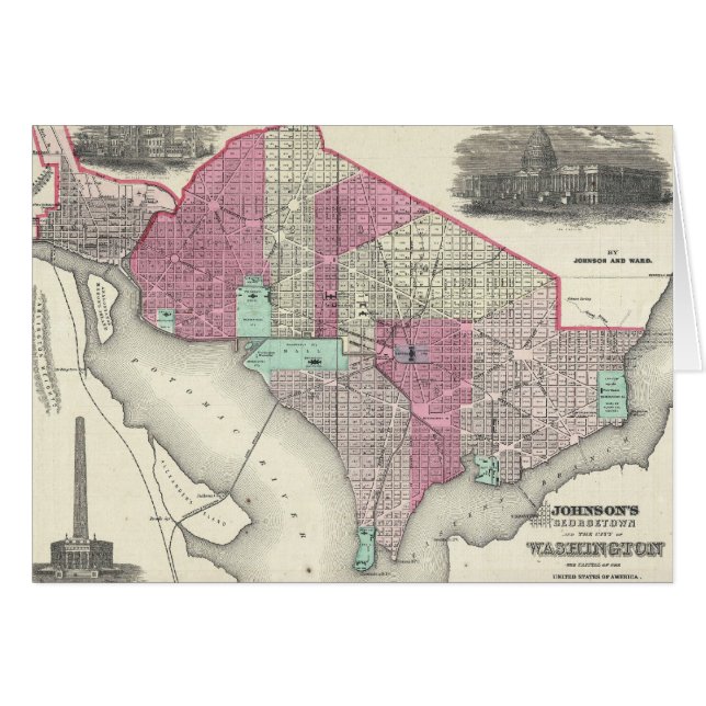 Cartão Mapa Antigo de Washington D.C. (1866) (Frente Horizontal)