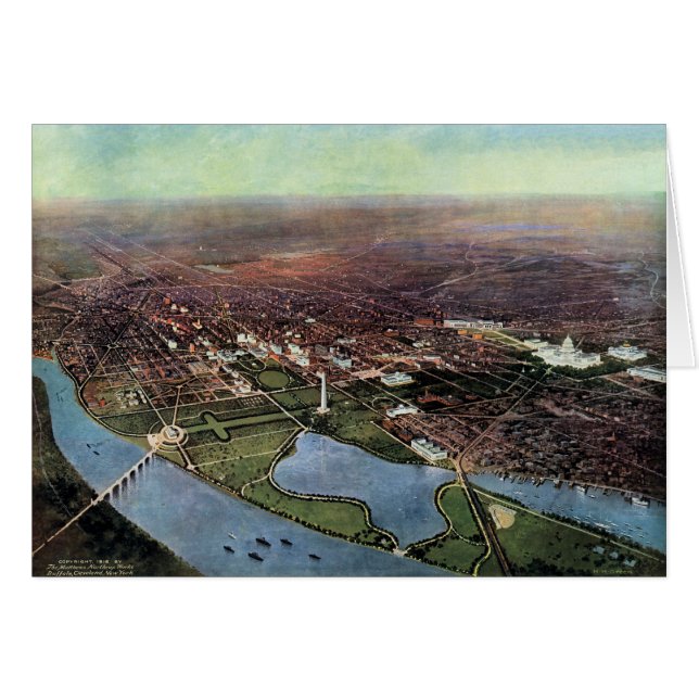 Cartão Mapa antigo de Washington DC e do Rio Potomac (Frente Horizontal)