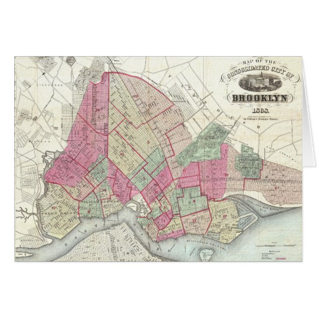 Cartão Mapa Antigo do Brooklyn (1868) (Frente Horizontal)