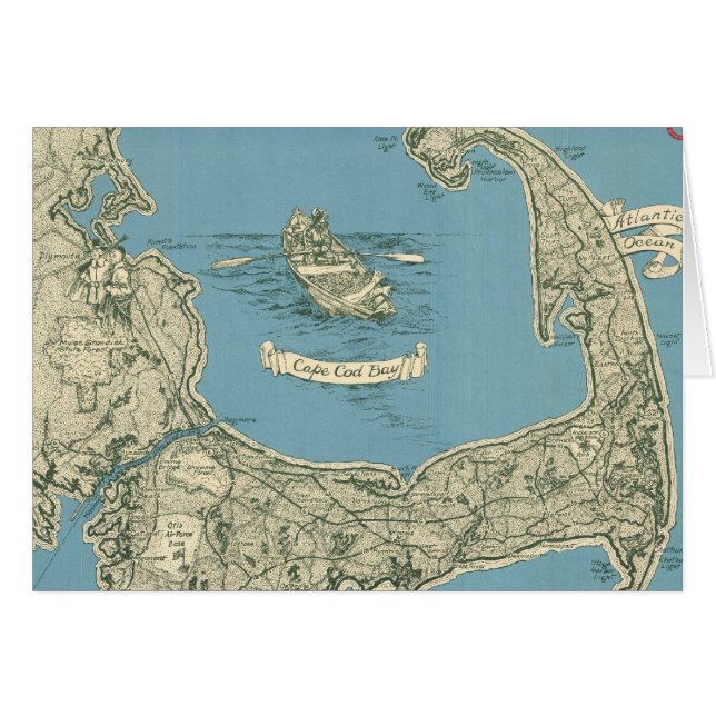 Cartão Mapa Antigo do Cabo Cod (1945) (Frente Horizontal)