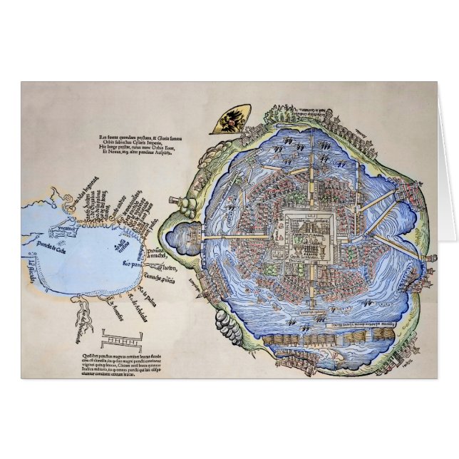 Cartão Mapa antigo do Capital Asteca Tenochtitlan (Frente Horizontal)