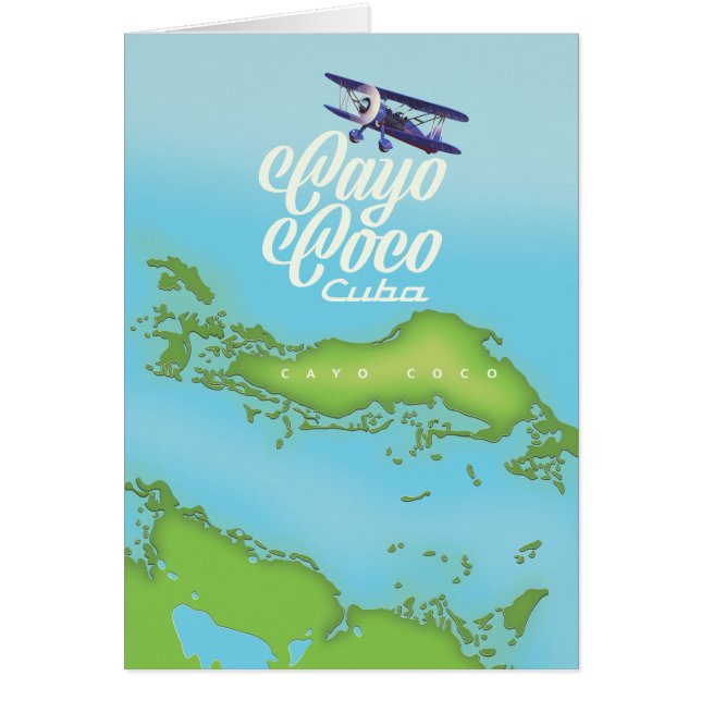 Cartão Mapa antigo do Cayo Coco Cuba. (Frente)
