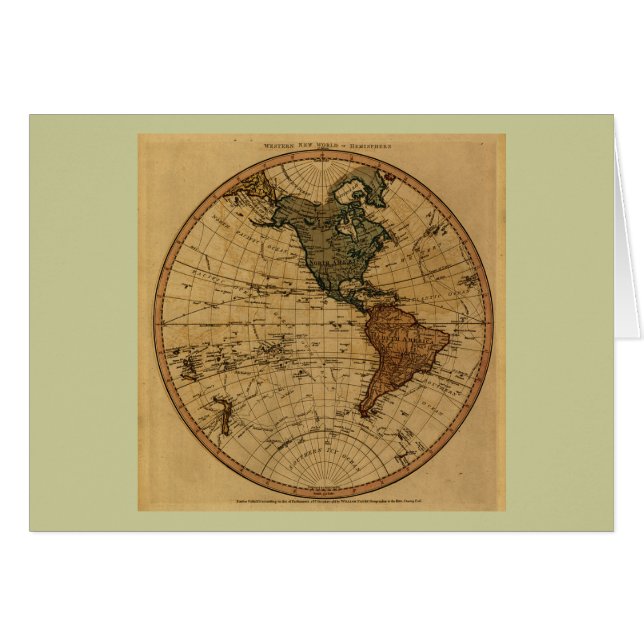 Cartão Mapa antigo do hemisfério ocidental de William (Frente Horizontal)