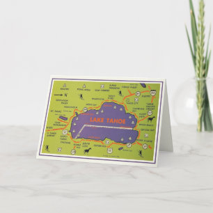 Cartão Mapa Antigo do Lago Tahoe