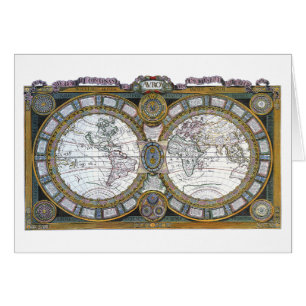 Cartão Mapa Antigo do Mundo por Claude Auguste Berey