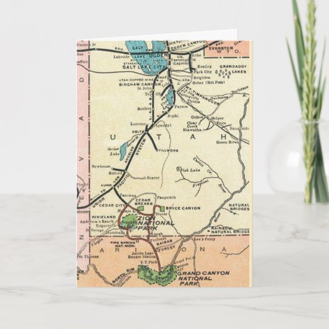 Cartão Mapa Antigo Zion - Grand Canyon (Frente)