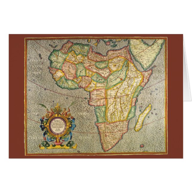 Cartão Mapa Antiquado do Mercador Mundial da África, 1633 (Frente Horizontal)