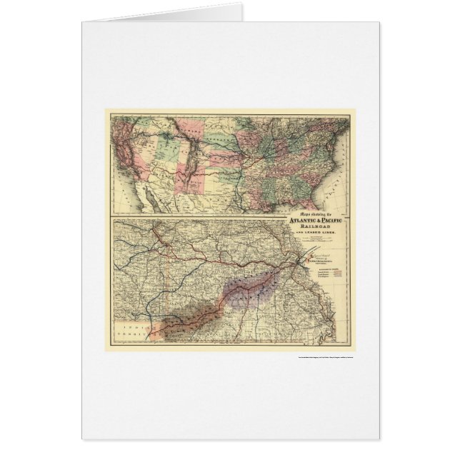 Cartão Mapa atlântico & pacífico 1873 da estrada de ferro (Frente)
