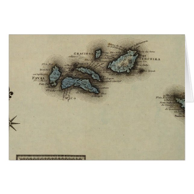 Cartão Mapa Atlas das Ilhas Azore (Frente Horizontal)