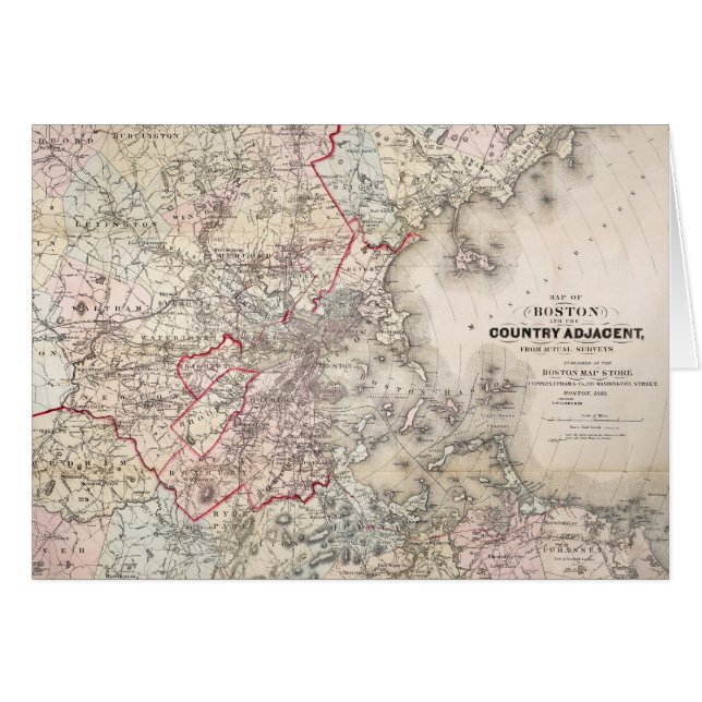 Cartão Mapa: Boston, 1883 (Frente horizontal)
