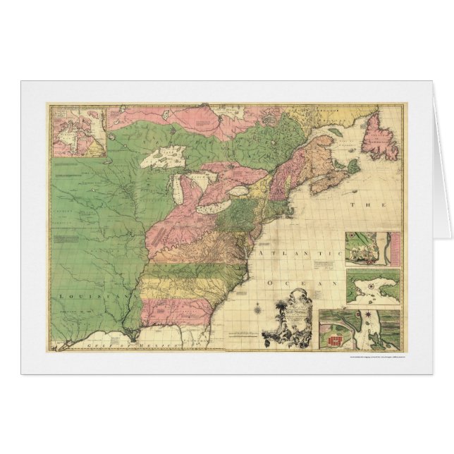 Cartão Mapa britânico & do francês de América - 1775 (Frente Horizontal)